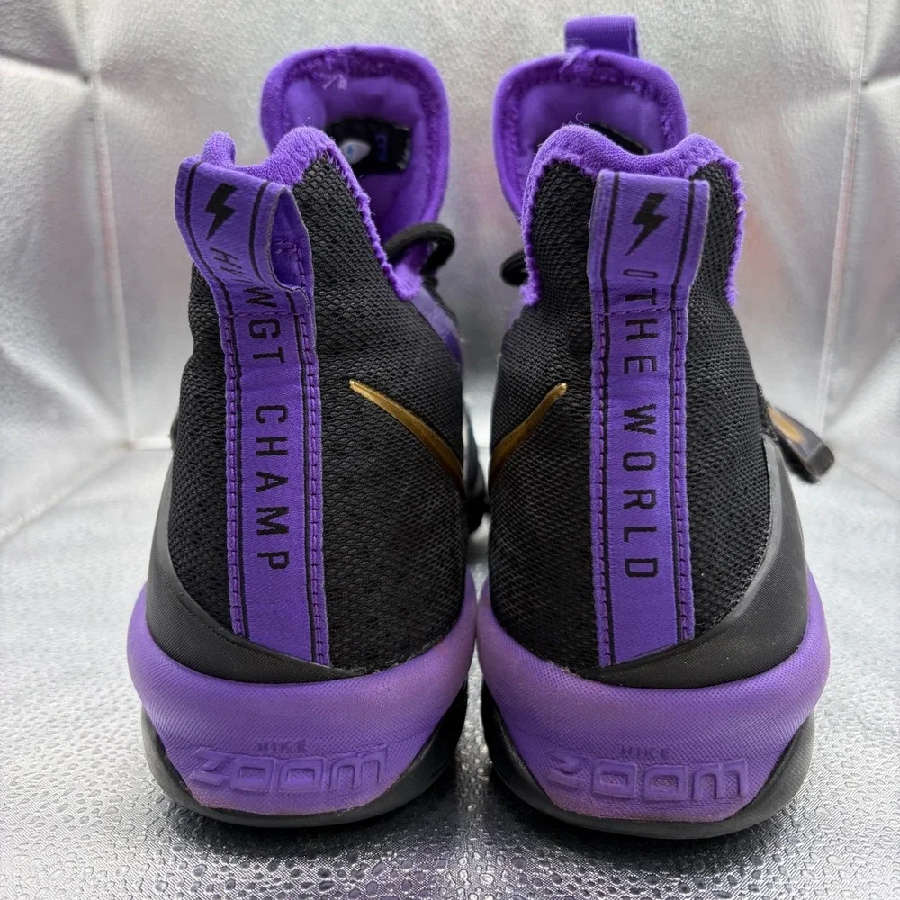 Size 7Y Nike LeBron 14 (GS) Kids Purple/Metallic Gold Athletic Shoes AA3258-590